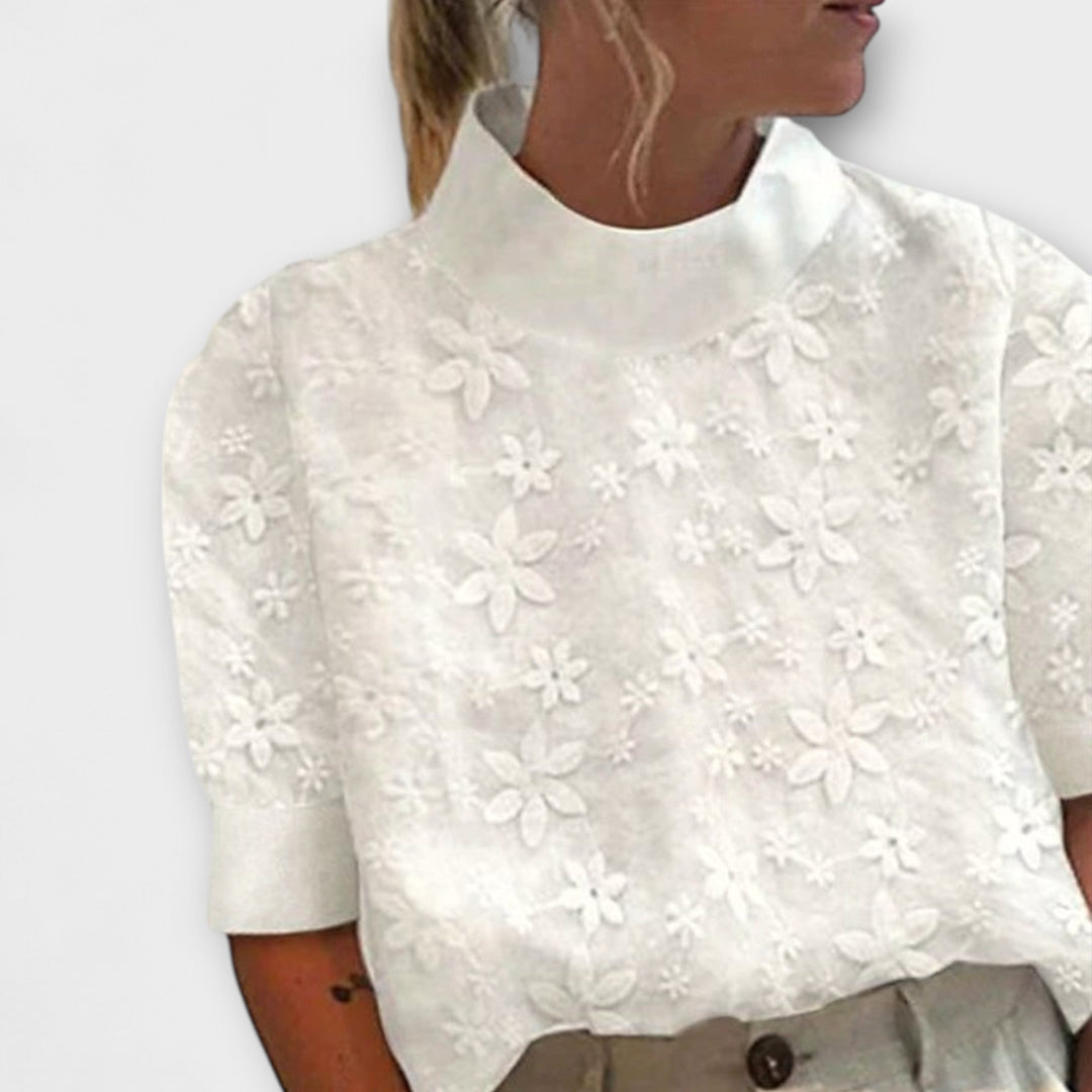 Joanna - Bluse mit besticktem schlichtem Stehkragen