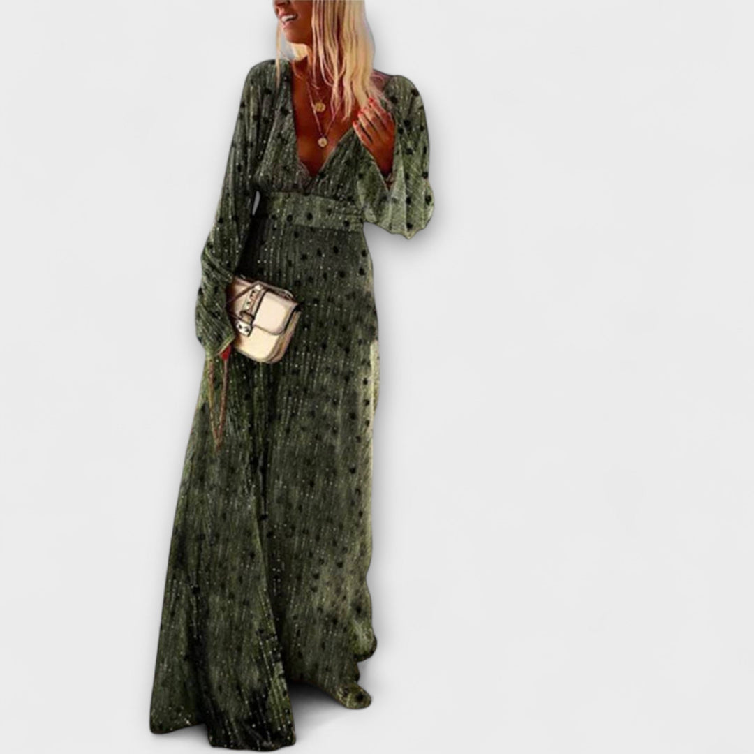 Lea - Elegantes langes Kleid mit Polka-Dot-Print