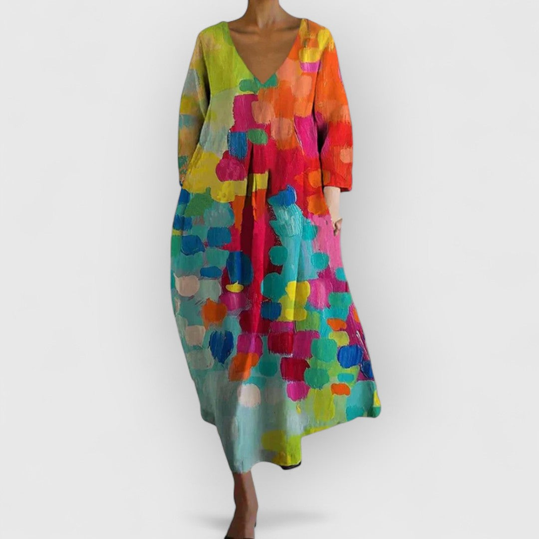 Minna - Bunte V-Ausschnitt Kleid