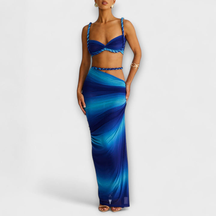 Minka – Stylishes Ombre-Zopfset mit Crop Top & Überrock