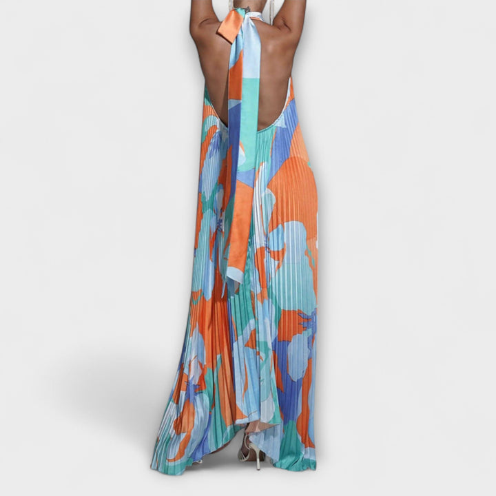 Vivien - Schickes Plissiertes Halterneck Rückenfreies Midi-Kleid mit Trägerdesign