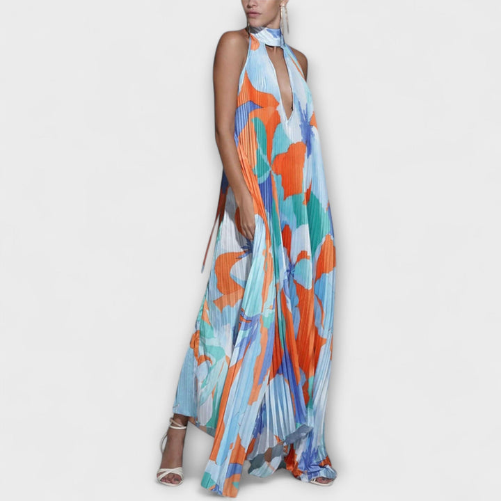Vivien - Schickes Plissiertes Halterneck Rückenfreies Midi-Kleid mit Trägerdesign