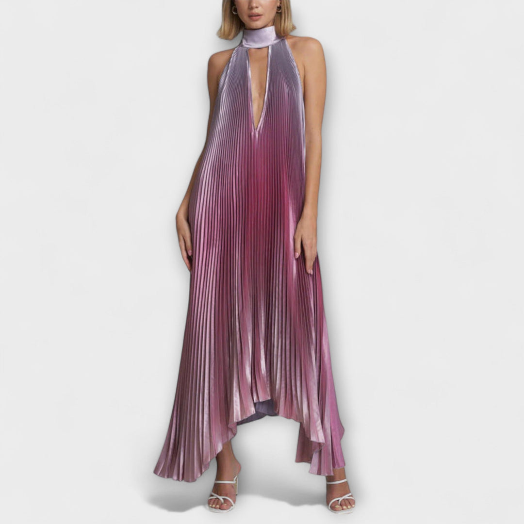 Vivien - Schickes Plissiertes Halterneck Rückenfreies Midi-Kleid mit Trägerdesign