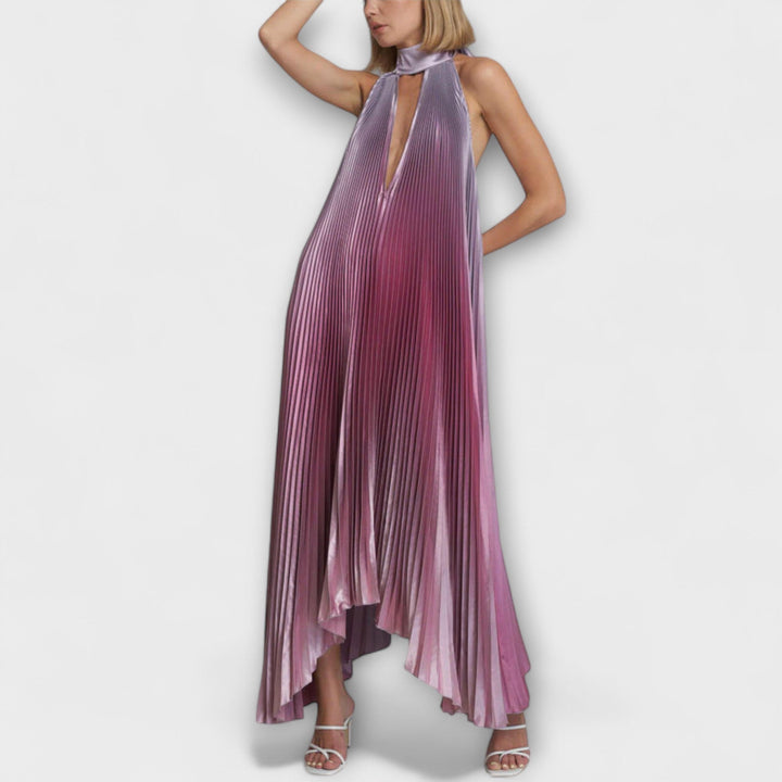 Vivien - Schickes Plissiertes Halterneck Rückenfreies Midi-Kleid mit Trägerdesign