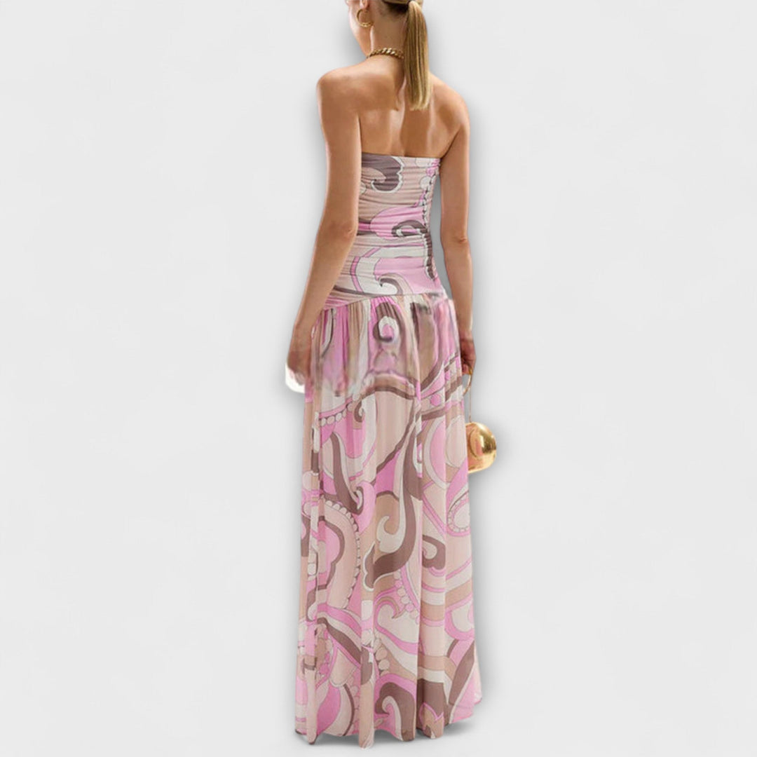 Nora - Atemberaubendes pastellfarbenes schulterfreies Maxikleid