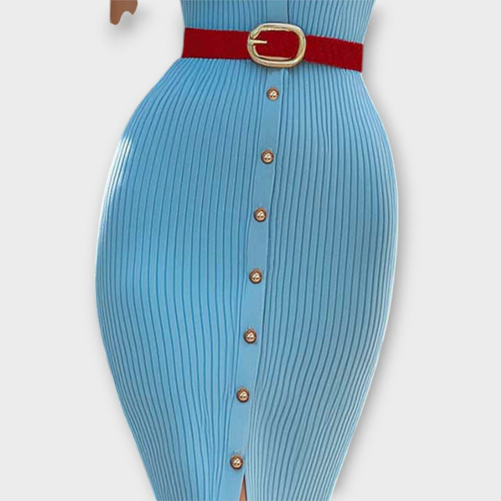 Sophia - Schickes Babyblaues Rippstrick-Bleistiftkleid