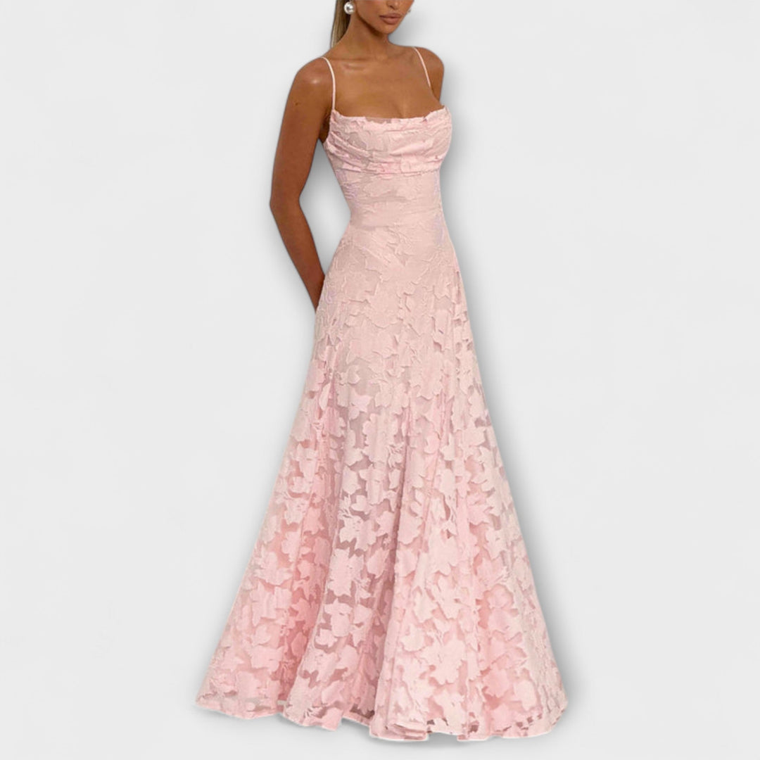 Christina - Schickes Floral-Spitzen-Maxikleid mit Spaghettiträgern