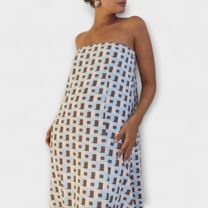 Britta - Einzigartiges geometrisches Off-Shoulder Maxi-Kleid