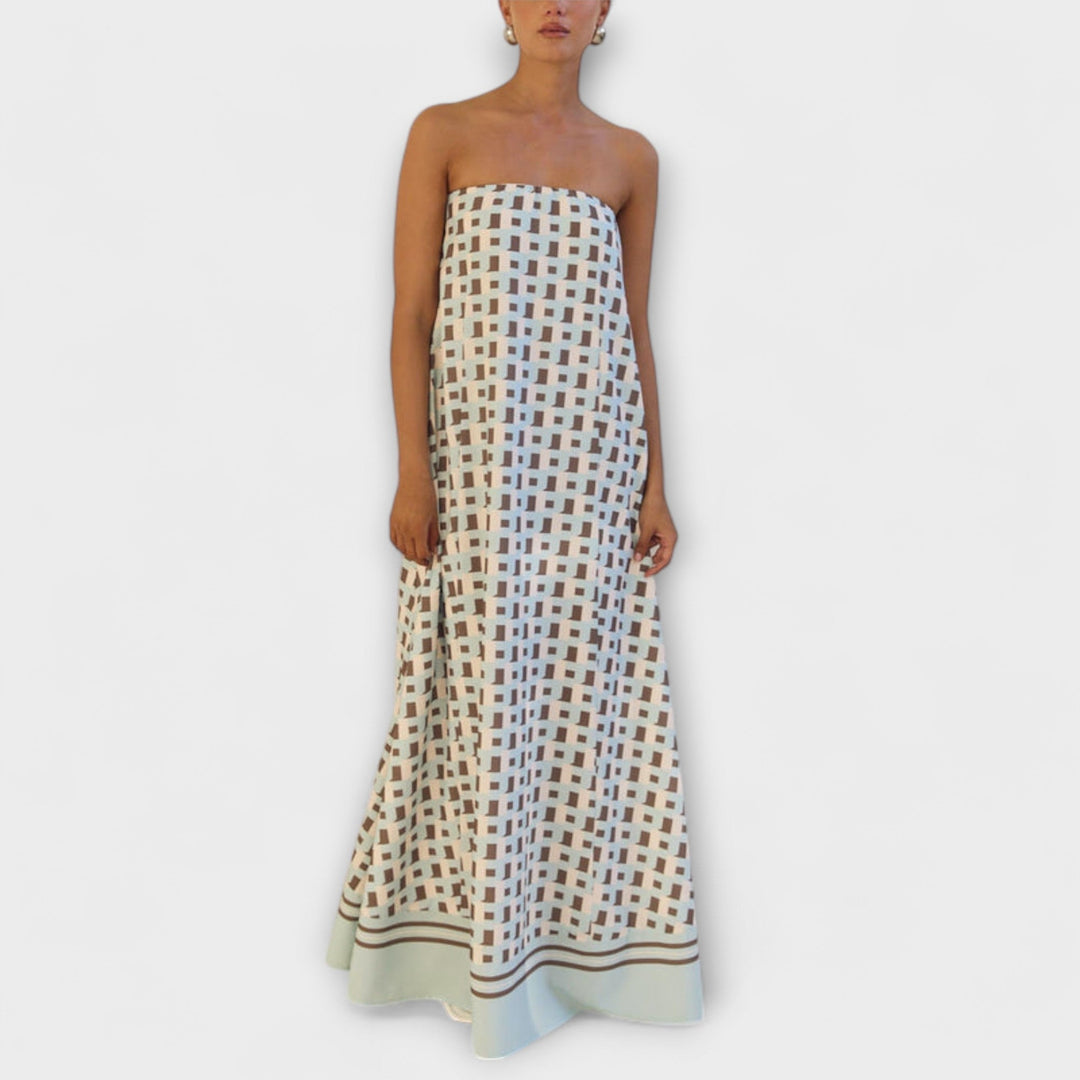 Britta - Einzigartiges geometrisches Off-Shoulder Maxi-Kleid