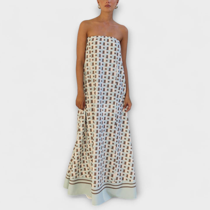 Britta - Einzigartiges geometrisches Off-Shoulder Maxi-Kleid