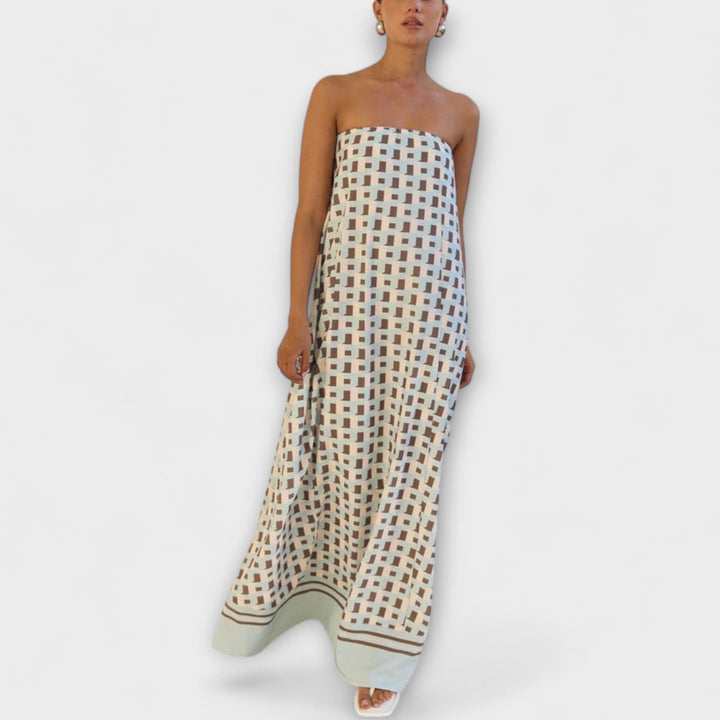 Britta - Einzigartiges geometrisches Off-Shoulder Maxi-Kleid