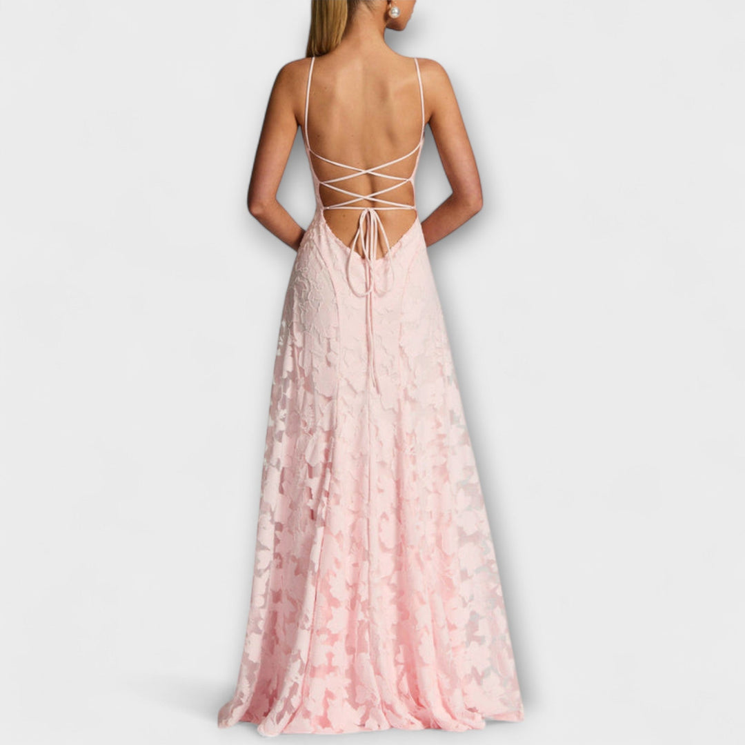 Christina - Schickes Floral-Spitzen-Maxikleid mit Spaghettiträgern