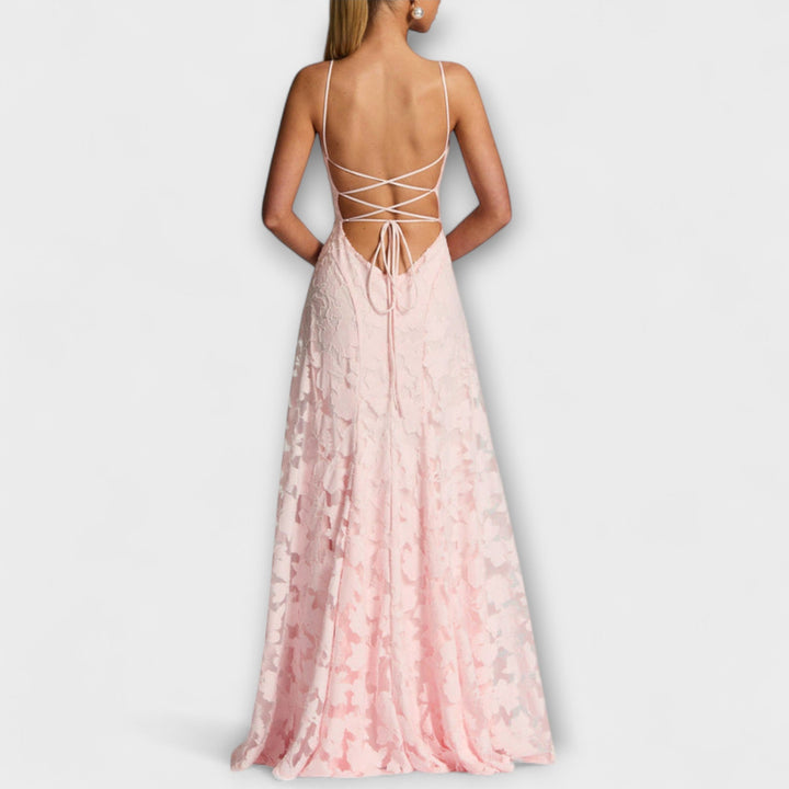 Christina - Schickes Floral-Spitzen-Maxikleid mit Spaghettiträgern
