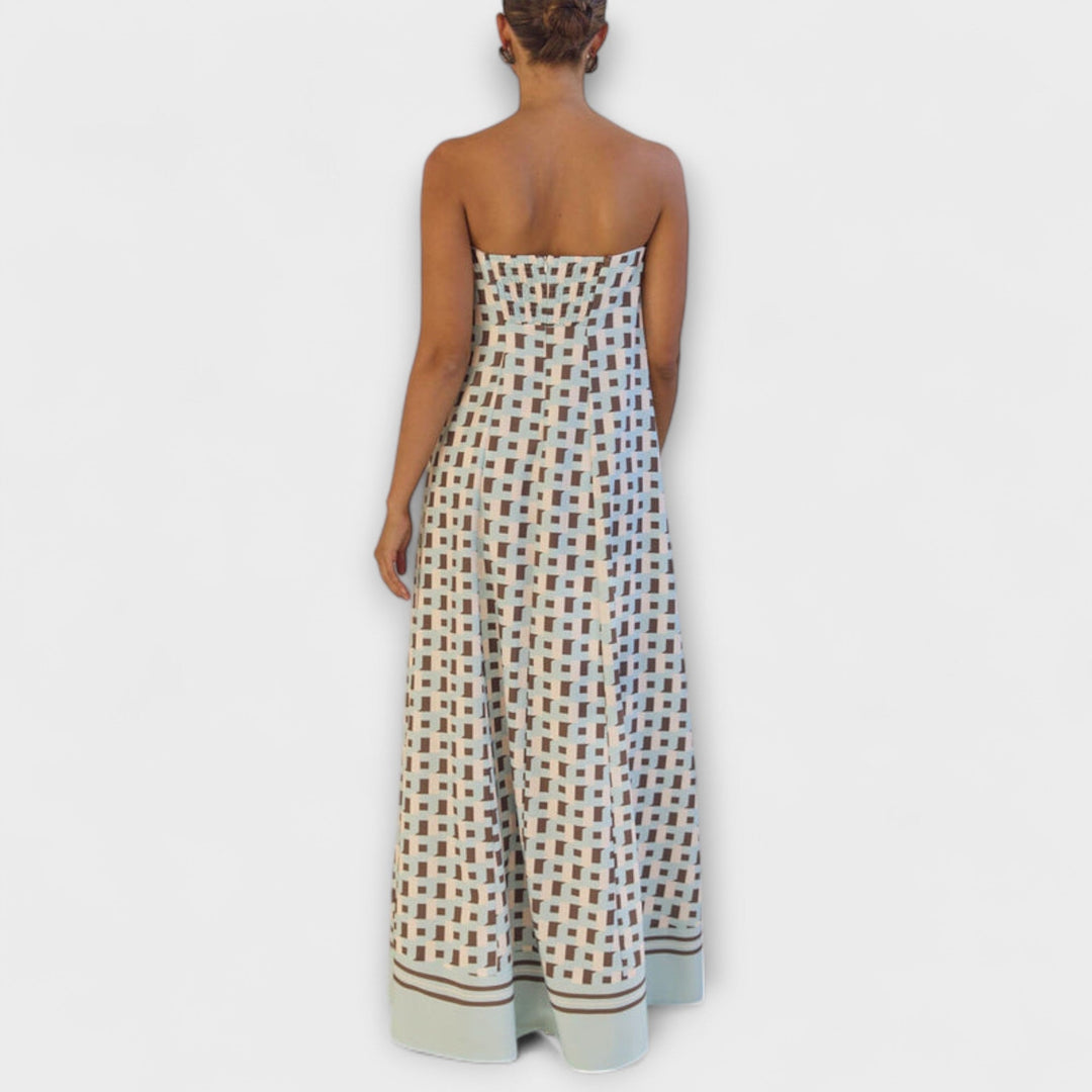 Britta - Einzigartiges geometrisches Off-Shoulder Maxi-Kleid