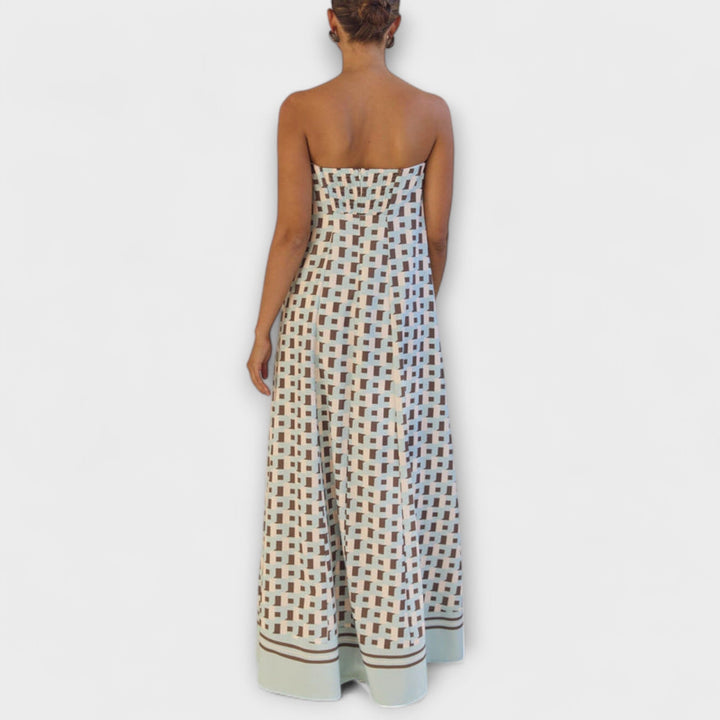 Britta - Einzigartiges geometrisches Off-Shoulder Maxi-Kleid