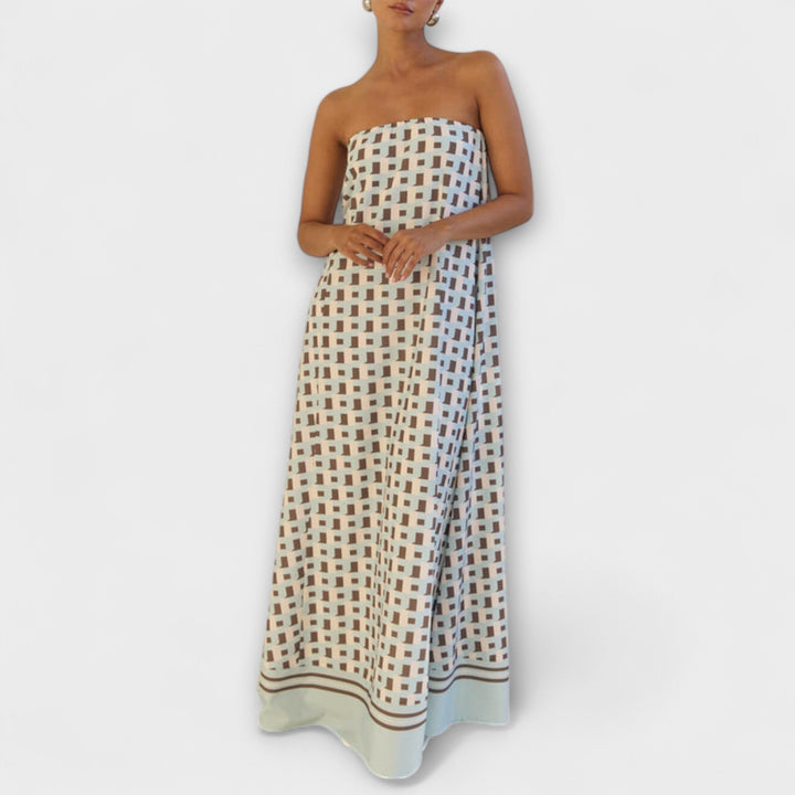 Britta - Einzigartiges geometrisches Off-Shoulder Maxi-Kleid