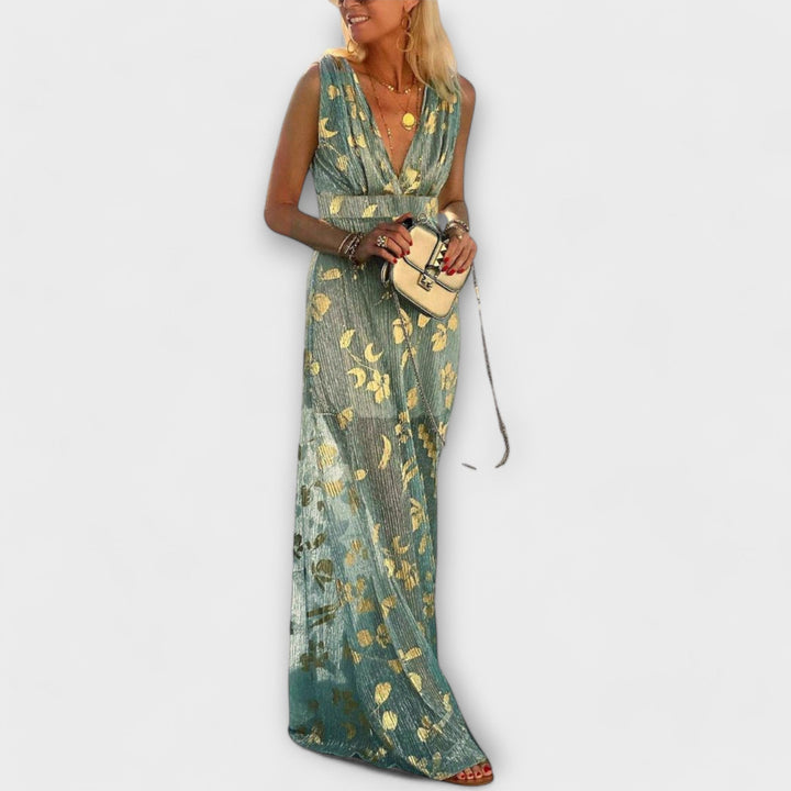 Sybilla - Fließendes Kleid mit V-Ausschnitt und Pailletten-Details