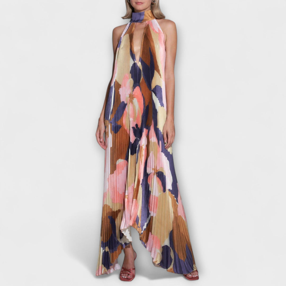 Vivien - Schickes Plissiertes Halterneck Rückenfreies Midi-Kleid mit Trägerdesign