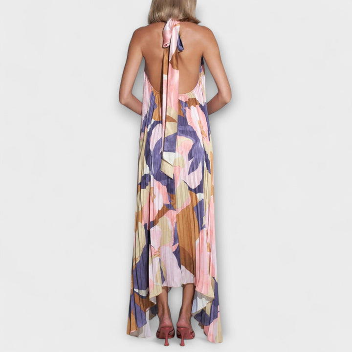 Vivien - Schickes Plissiertes Halterneck Rückenfreies Midi-Kleid mit Trägerdesign