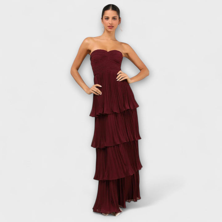 Ida - Trägerloses, gestuftes Maxikleid