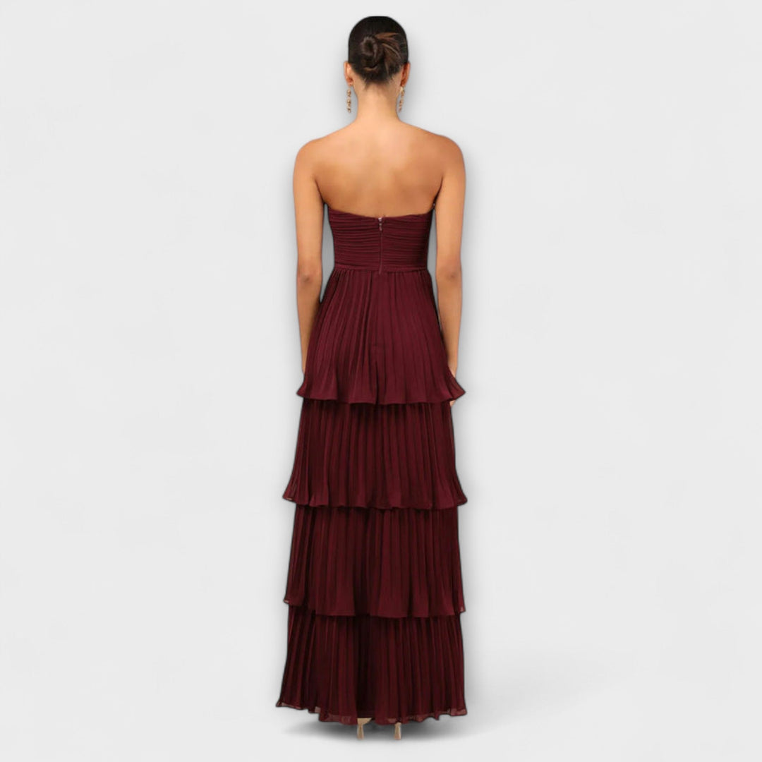Ida - Trägerloses, gestuftes Maxikleid