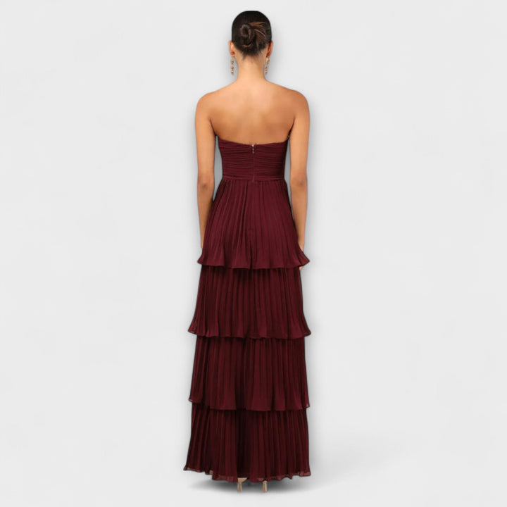 Ida - Trägerloses, gestuftes Maxikleid