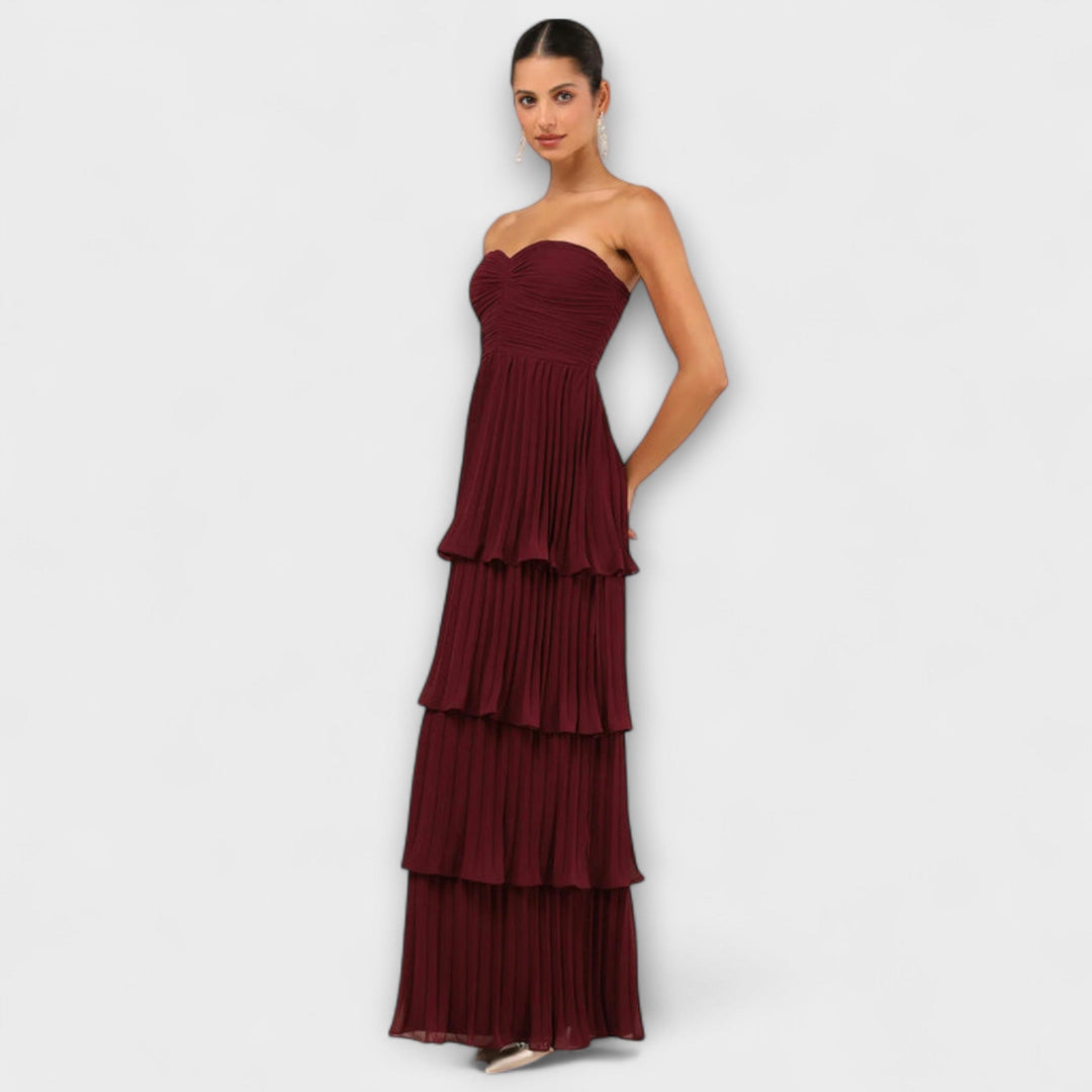 Ida - Trägerloses, gestuftes Maxikleid