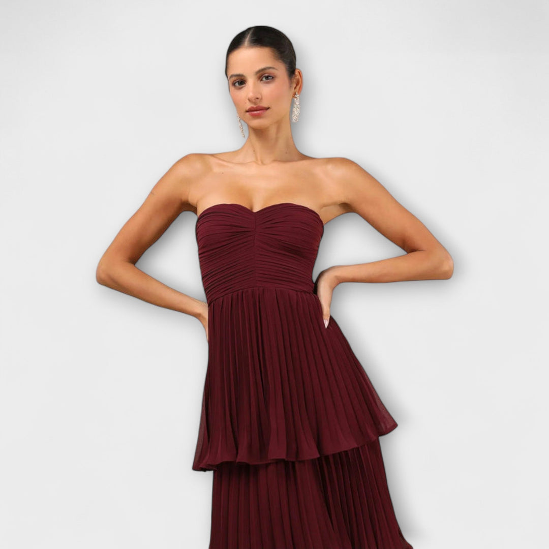 Ida - Trägerloses, gestuftes Maxikleid