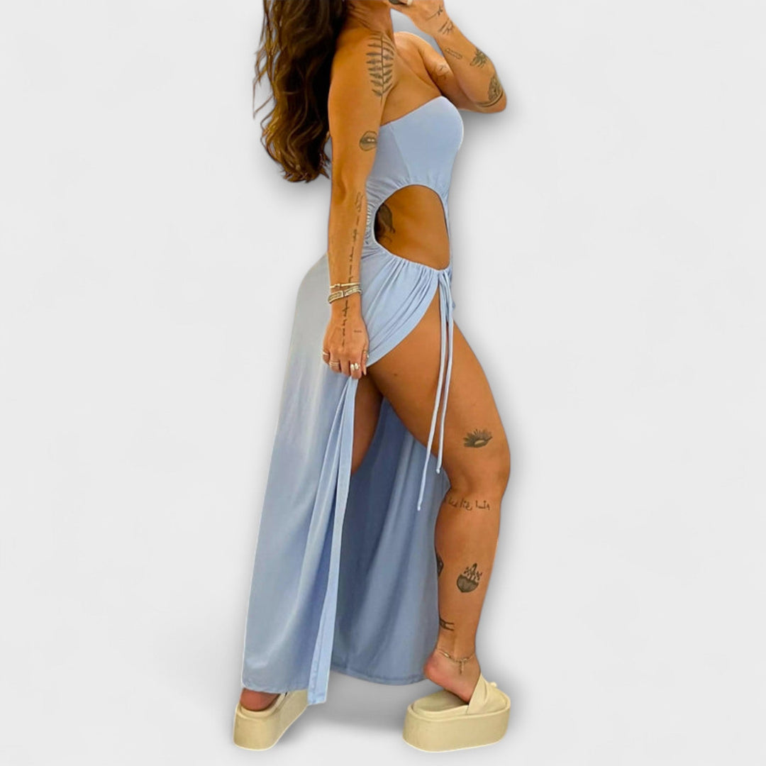 Dorle - Bandeau-Tie Bodysuit-Kleid mit Seitenschlitzen