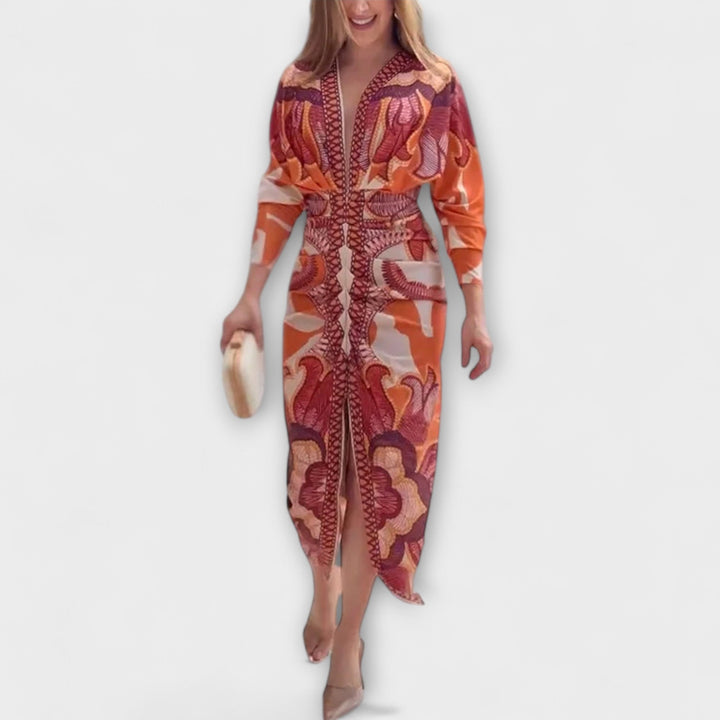 Gertrud - Einzigartiges Dolman-Midikleid mit brasilianischem Print