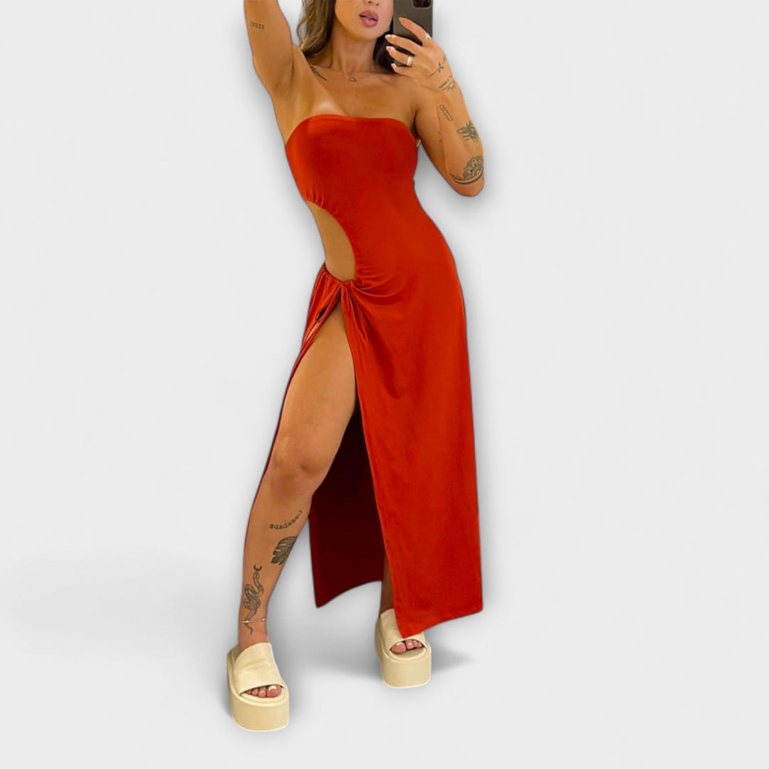 Dorle - Bandeau-Tie Bodysuit-Kleid mit Seitenschlitzen