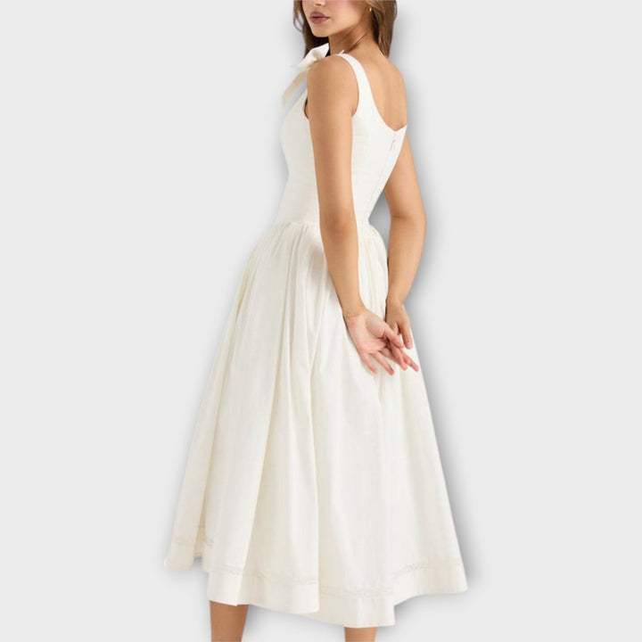 Ilona - Weißes Midi-Kleid mit Schleifendetail