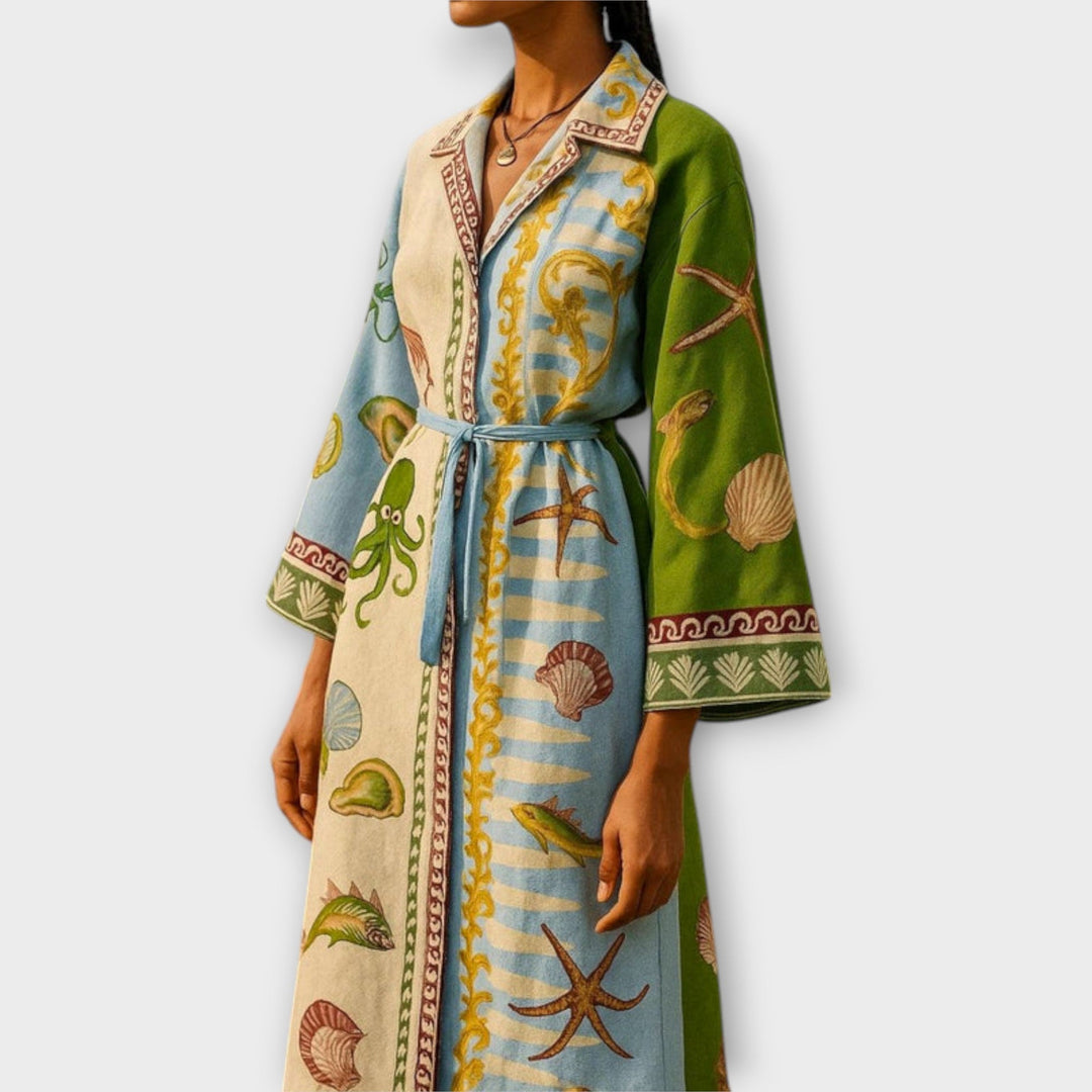 Hedda - Bedrucktes Twill Midi Hemdkleid mit Gürtel