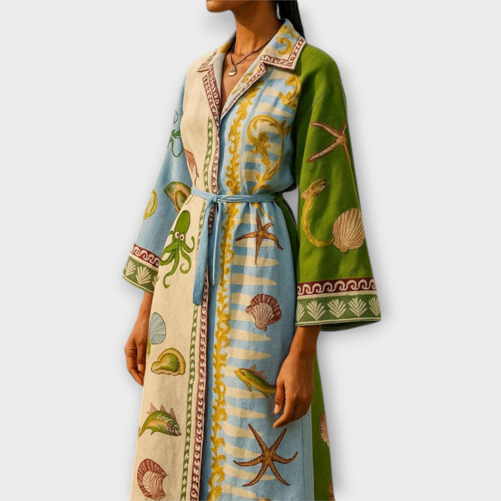 Hedda - Bedrucktes Twill Midi Hemdkleid mit Gürtel