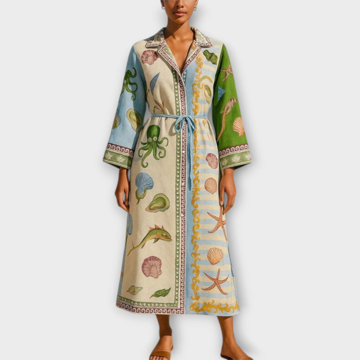 Hedda - Bedrucktes Twill Midi Hemdkleid mit Gürtel