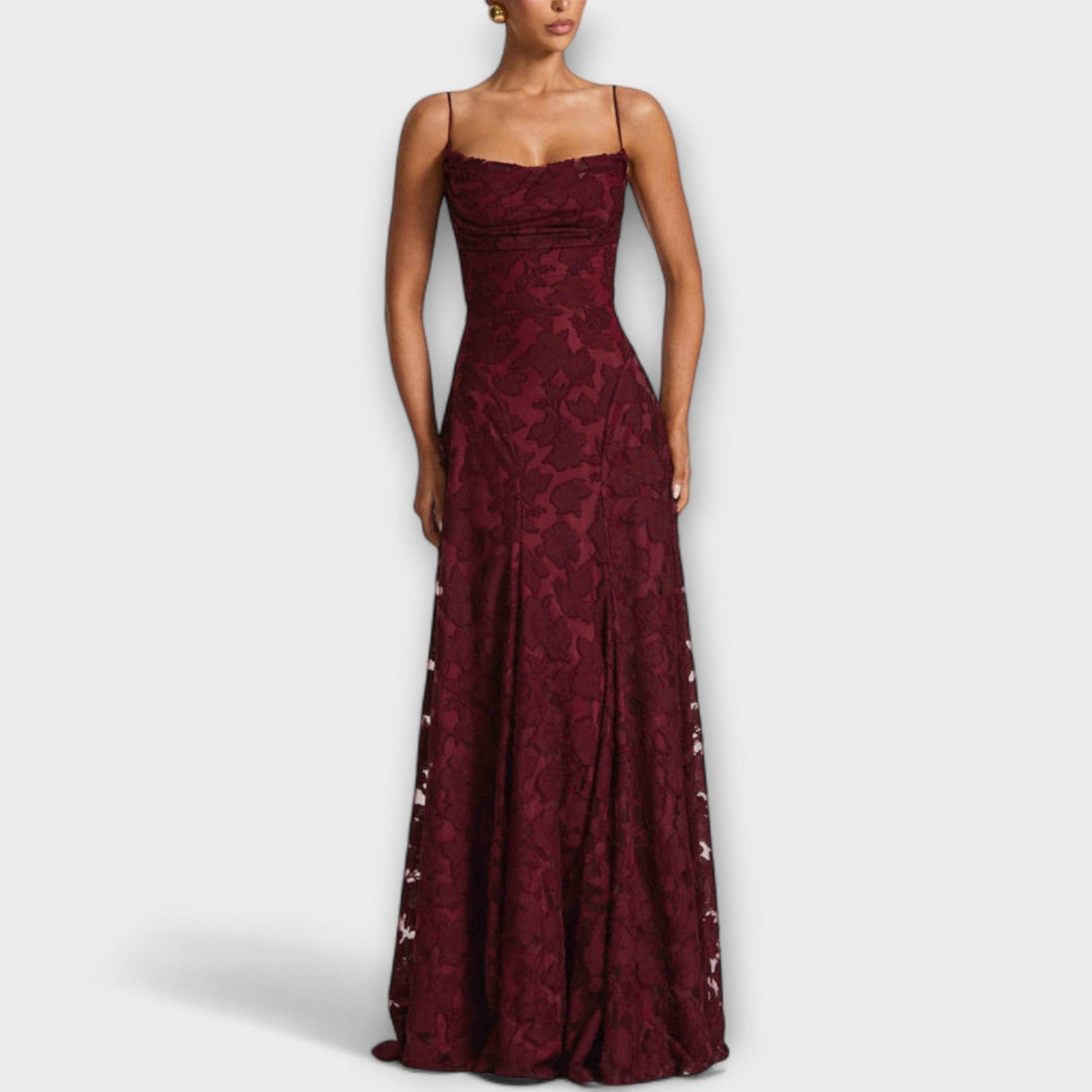Christina - Schickes Floral-Spitzen-Maxikleid mit Spaghettiträgern
