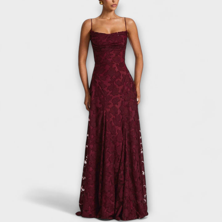 Christina - Schickes Floral-Spitzen-Maxikleid mit Spaghettiträgern