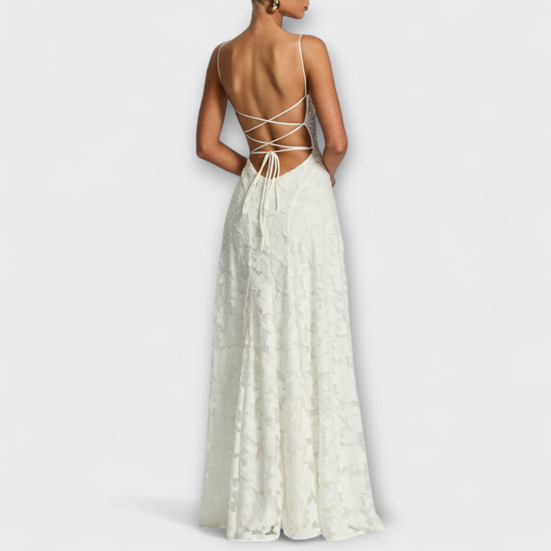 Christina - Schickes Floral-Spitzen-Maxikleid mit Spaghettiträgern
