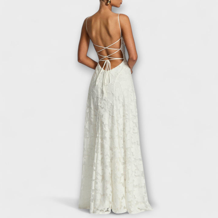 Christina - Schickes Floral-Spitzen-Maxikleid mit Spaghettiträgern