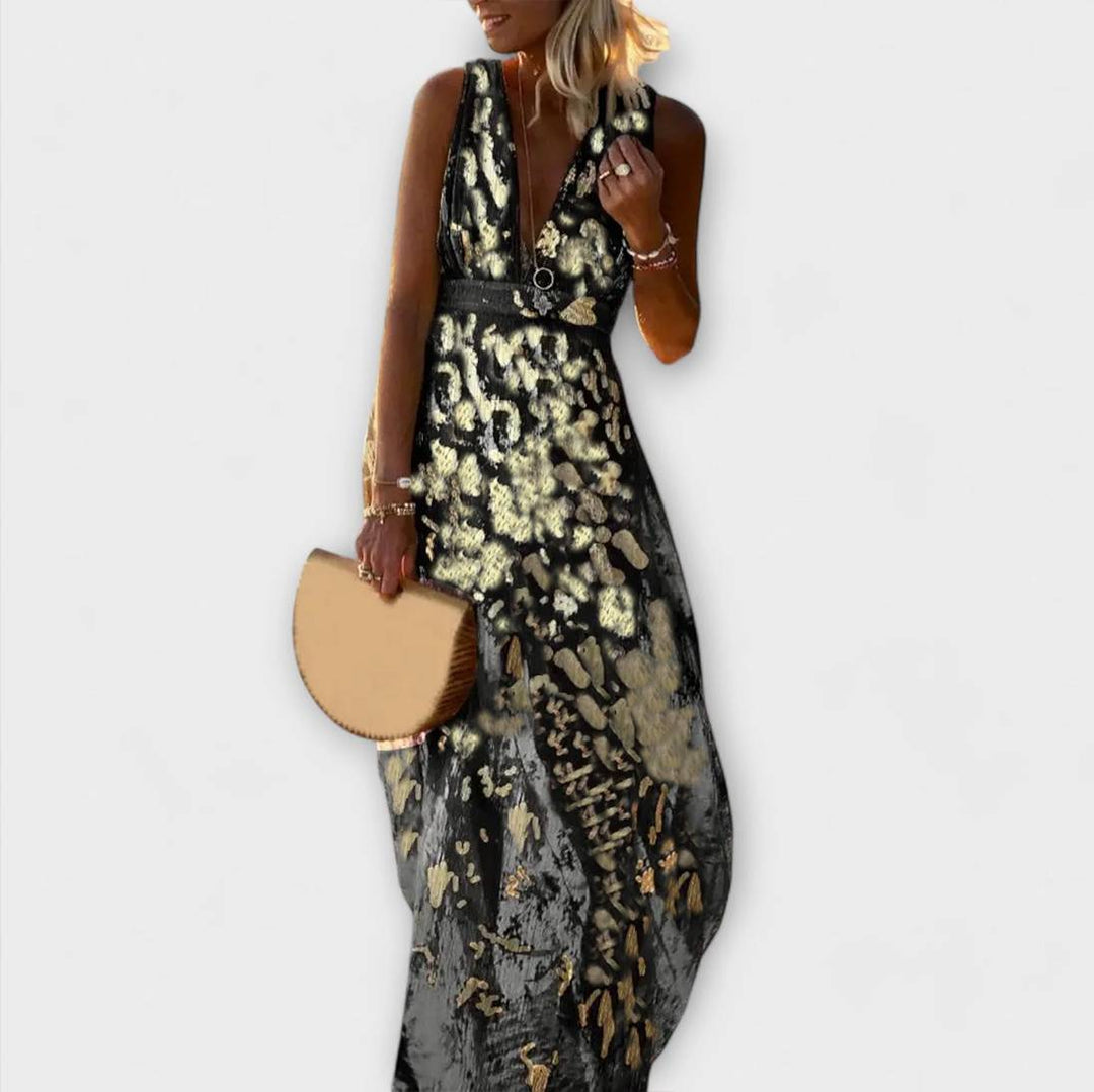 Sybilla - Fließendes Kleid mit V-Ausschnitt und Pailletten-Details