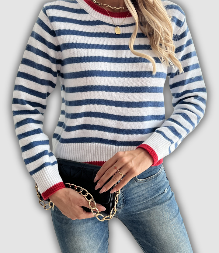 Christa - Gestreifter Rundhals Pullover