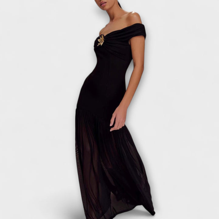 Gretchen - Schickes trägerloses Bodycon-Maxikleid mit floralen Verzierungen