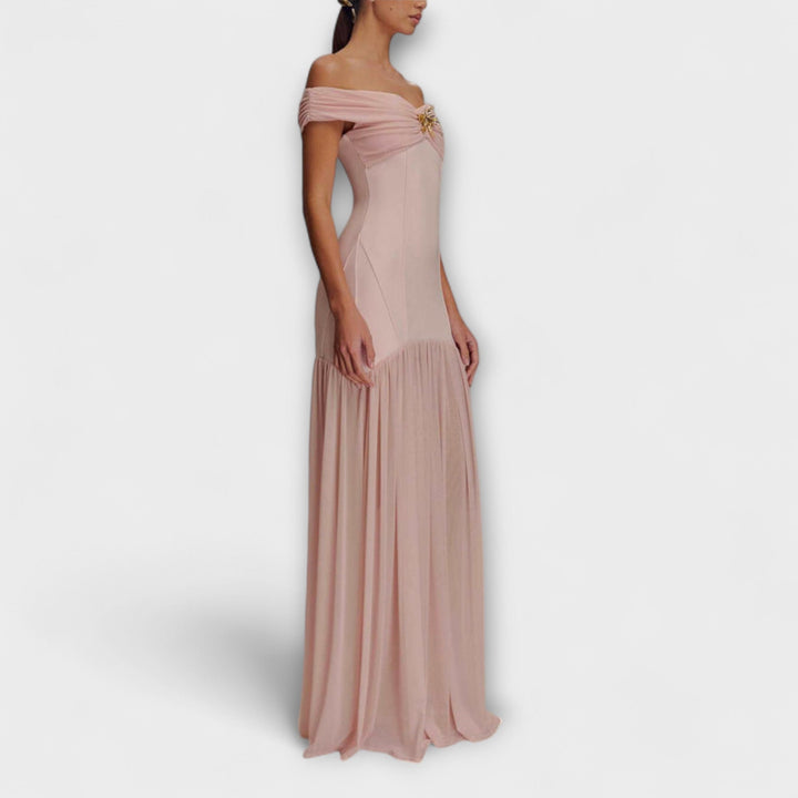 Gretchen - Schickes trägerloses Bodycon-Maxikleid mit floralen Verzierungen