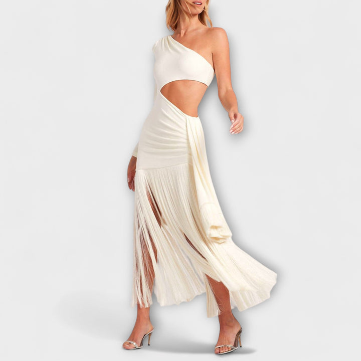 Erna - Auffälliges Cutout-Fransen-Maxi-Kleid