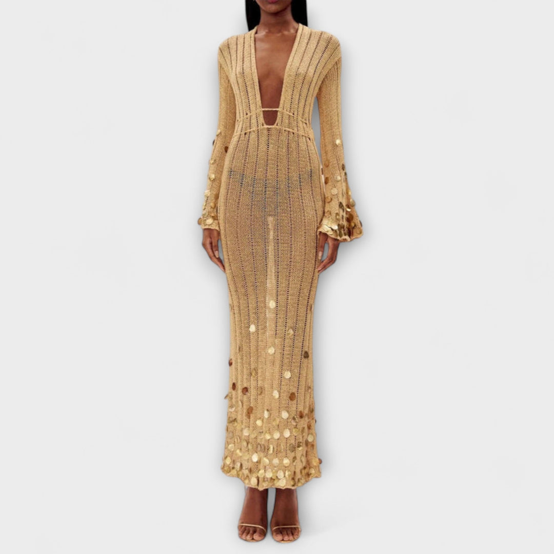 Lea - Gold Strick Maxi Kleid von Dolly