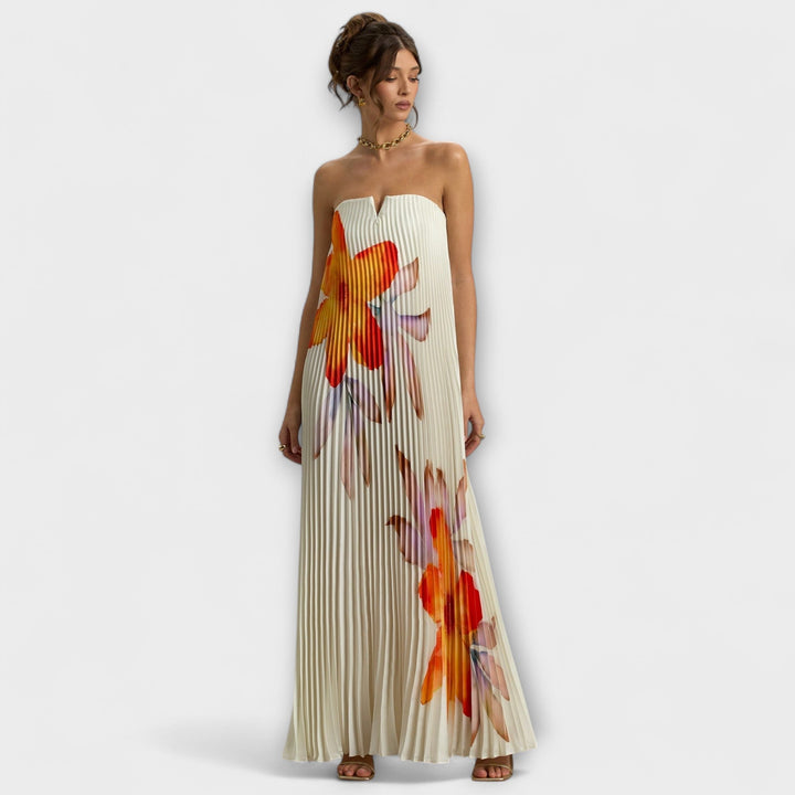 Nadine - Sweetheart Maxi Kleid in Orange Floral