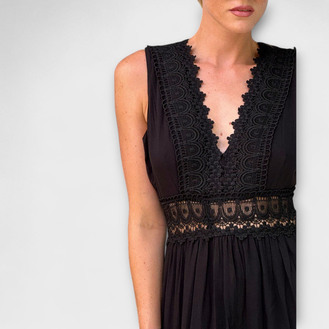 Hannelore - Elegantes V-Ausschnitt Spitzenkleid