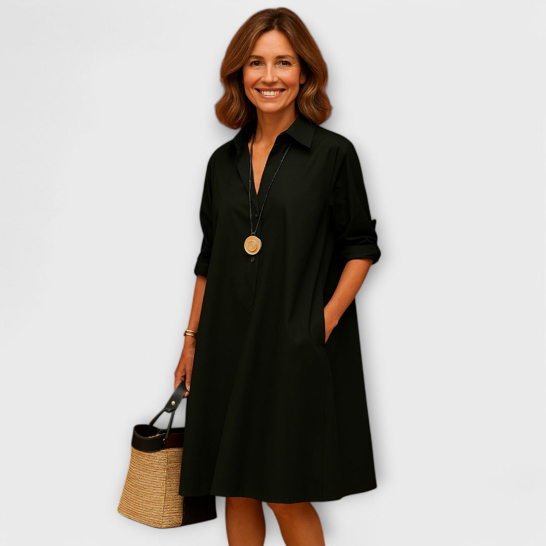 Ursel - Modernes Hemdkleid mit Kragen und Dreiviertel-Ärmeln
