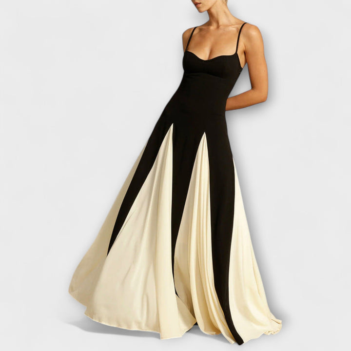 Mona - Klassische Eleganz A-Linie Maxi Kleid mit Tüllpaneelen