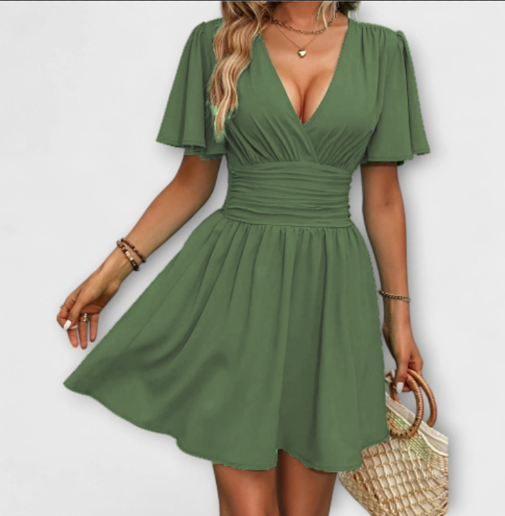 Ricarda - Kleid mit geraffter Taille und V-Ausschnitt